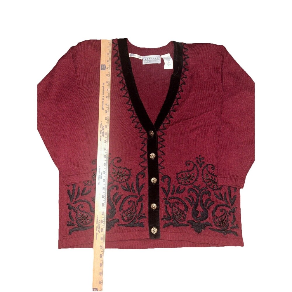 Vintage 90s Hand-Embroidered Floral Scroll Design Cardigan size L - Picture 4 of 5